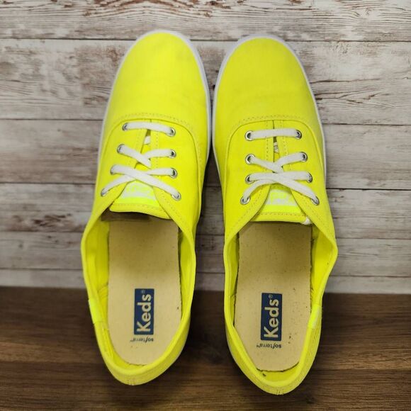 Keds Women's Champion Seasonal Canvas Low Top Sneaker Neon Yellow size 8.5 - Picture 4 of 8